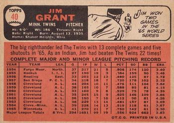 1966 Topps #40 Jim Grant Back