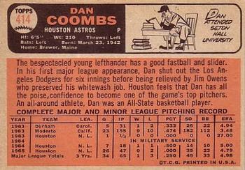 1966 Topps #414 Dan Coombs Back