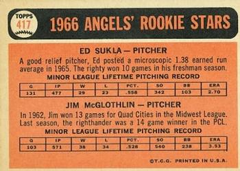 1966 Topps #417 Angels 1966 Rookie Stars (Jim McGlothlin / Ed Sukla) Back