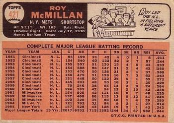 1966 Topps #421 Roy McMillan Back