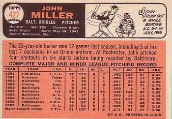 1966 Topps #427 John Miller Back