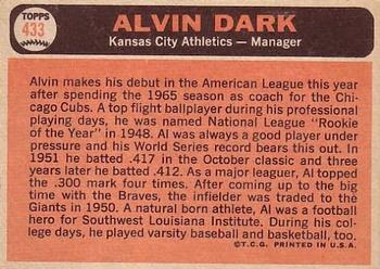 1966 Topps #433 Alvin Dark Back