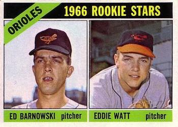 1966 Topps #442 Orioles 1966 Rookie Stars (Ed Barnowski / Eddie Watt) Front