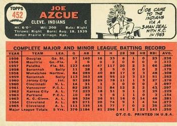 1966 Topps #452 Joe Azcue Back