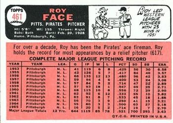 1966 Topps #461 Roy Face Back