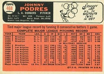 1966 Topps #468 Johnny Podres Back