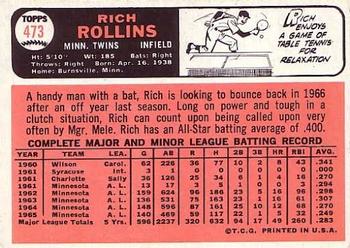 1966 Topps #473 Rich Rollins Back