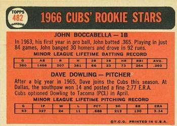 1966 Topps #482 Cubs 1966 Rookie Stars (John Boccabella / Dave Dowling) Back