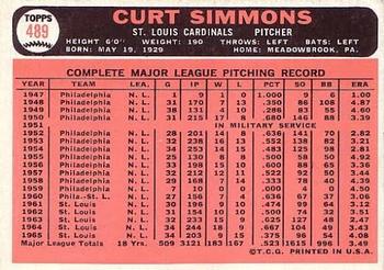 1966 Topps #489 Curt Simmons Back