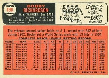 1966 Topps #490 Bobby Richardson Back