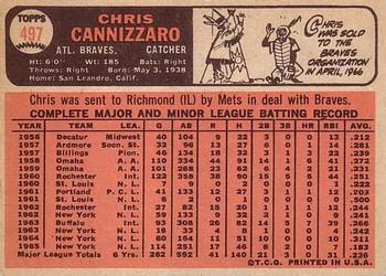 1966 Topps #497 Chris Cannizzaro Back