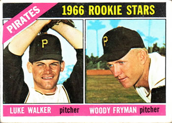 1966 Topps #498 Pirates 1966 Rookie Stars (Luke Walker / Woody Fryman) Front