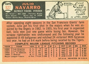 1966 Topps #527 Julio Navarro Back