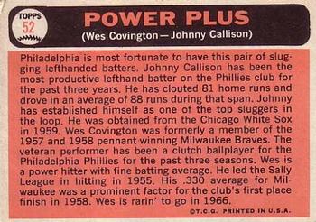 1966 Topps #52 Power Plus (Wes Covington / Johnny Callison) Back