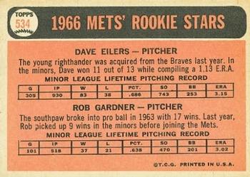 1966 Topps #534 Mets 1966 Rookie Stars (Dave Eilers / Rob Gardner) Back
