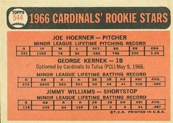 1966 Topps #544 Cards 1966 Rookie Stars (Joe Hoerner / George Kernek / Jimy Williams) Back