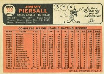 1966 Topps #565 Jimmy Piersall Back
