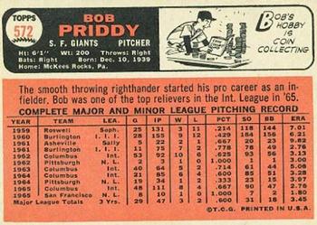 1966 Topps #572 Bob Priddy Back