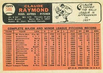 1966 Topps #586 Claude Raymond Back