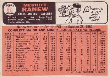 1966 Topps #62 Merritt Ranew Back
