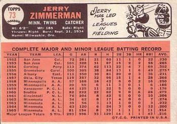 1966 Topps #73 Jerry Zimmerman Back