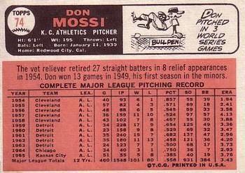 1966 Topps #74 Don Mossi Back