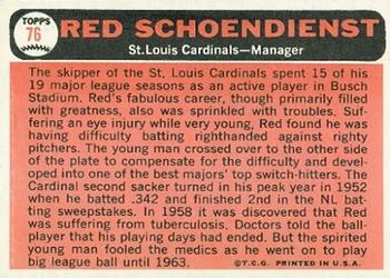 1966 Topps #76 Red Schoendienst Back