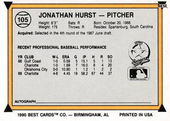 1990 Best #105 Jonathan Hurst Back