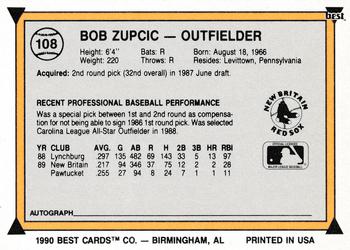 1990 Best #108 Bob Zupcic Back