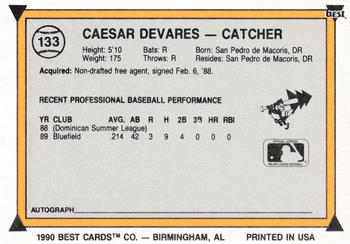 1990 Best #133 Cesar Devarez Back