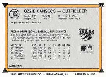 1990 Best #162 Ozzie Canseco Back