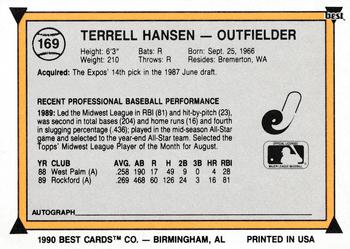 1990 Best #169 Terrell Hansen Back