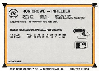 1990 Best #170 Ron Crowe Back
