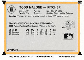 1990 Best #18 Todd Malone Back