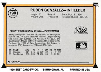 1990 Best #198 Ruben Gonzalez Back