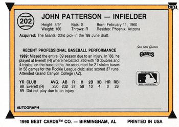 1990 Best #202 John Patterson Back