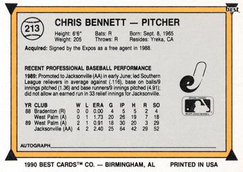 1990 Best #213 Chris Bennett Back