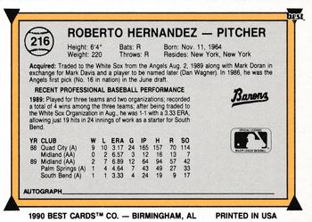 1990 Best #216 Roberto Hernandez Back