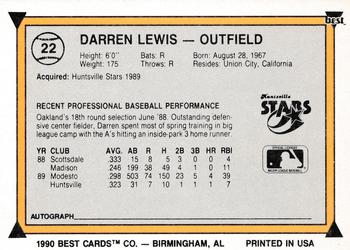 1990 Best #22 Darren Lewis Back