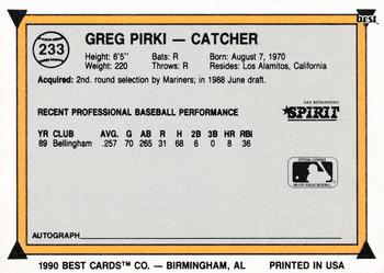 1990 Best #233 Greg Pirkl Back