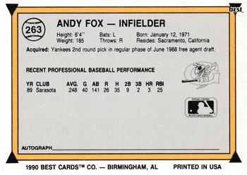 1990 Best #263 Andy Fox Back