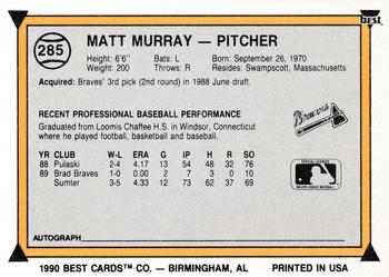 1990 Best #285 Matt Murray Back