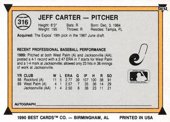 1990 Best #316 Jeff Carter Back