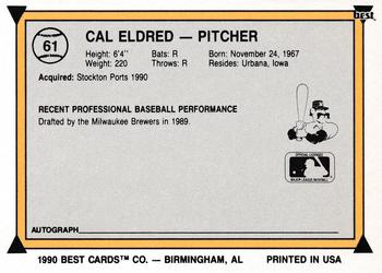 1990 Best #61 Cal Eldred Back