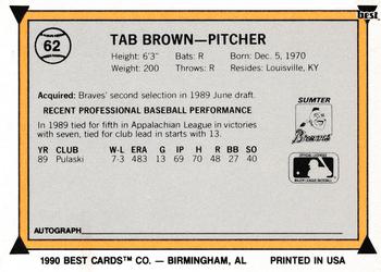 1990 Best #62 Tab Brown Back