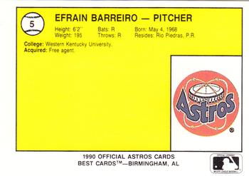 1990 Best Auburn Astros #5 Efrain Barreiro  Back