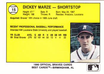 1990 Best Burlington Braves #15 Dickey Marze  Back