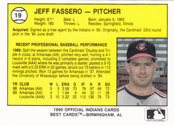 1990 Best Canton-Akron Indians #19 Jeff Fassero  Back
