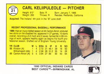 1990 Best Canton-Akron Indians #21 Carl Keliipuleole  Back