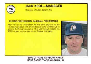 1990 Best Charleston Rainbows #26 Jack Krol Back